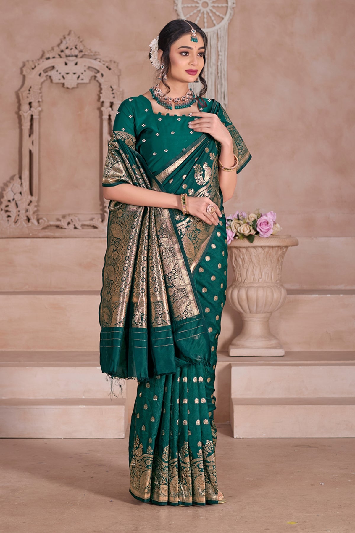 Green Banarasi Silk Saree for Women – Traditional & Elegant Ethnic Wear
