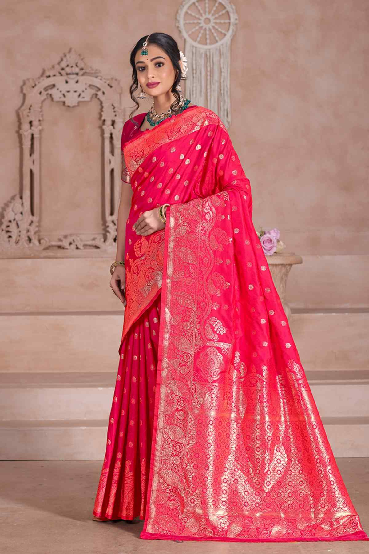 Pink Banarasi Silk Saree for Women – Traditional & Elegant Ethnic Wear