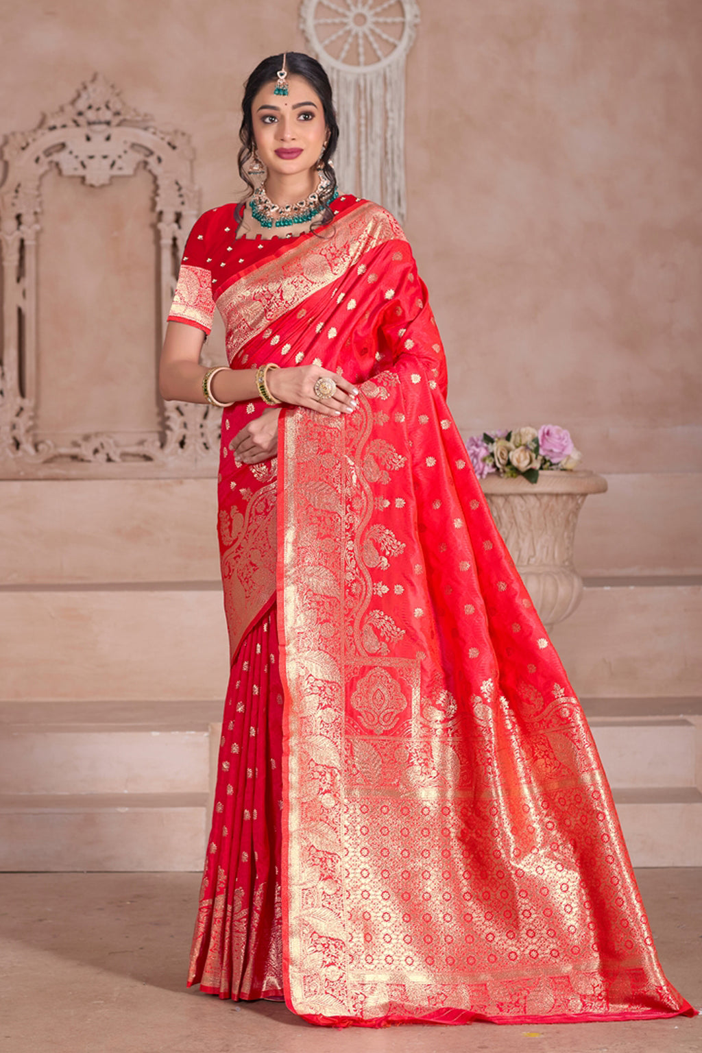 Red Banarasi Silk Saree for Women – Traditional & Elegant Ethnic Wear