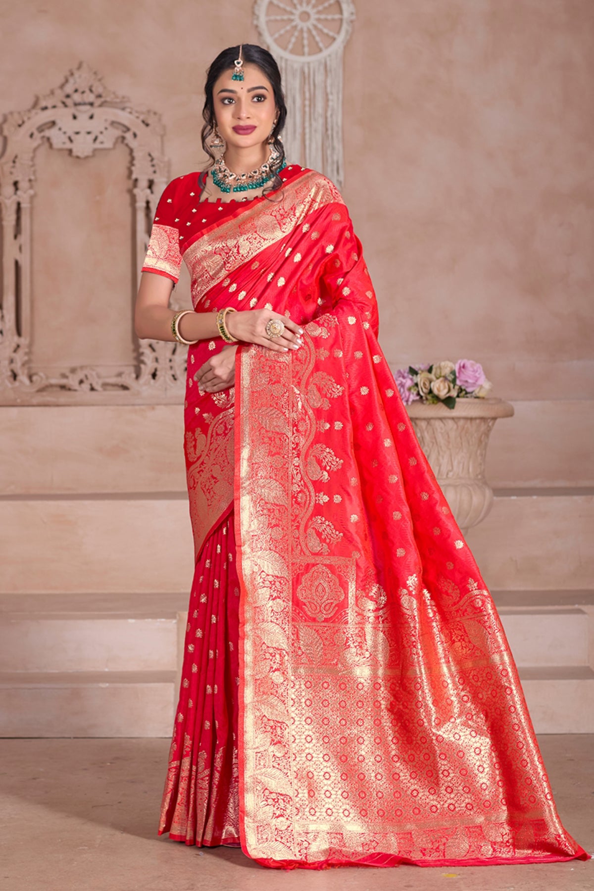 Red Banarasi Silk Saree for Women – Traditional & Elegant Ethnic Wear