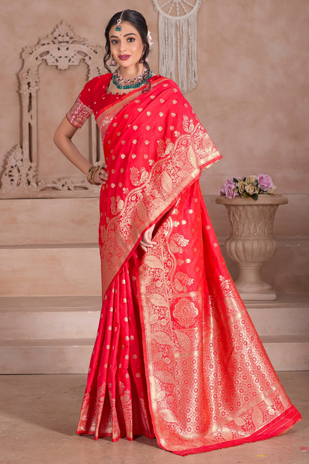 Red Banarasi Silk Saree for Women – Traditional & Elegant Ethnic Wear
