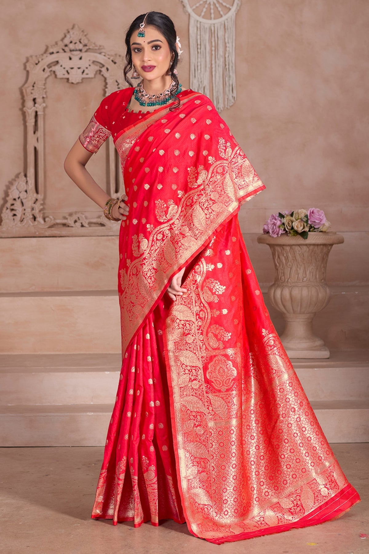 Red Banarasi Silk Saree for Women – Traditional & Elegant Ethnic Wear