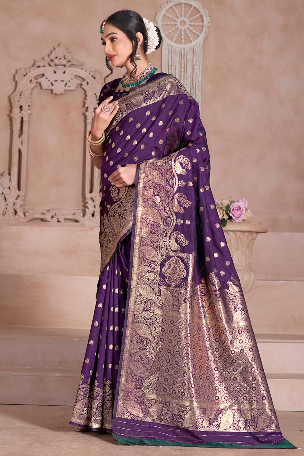 Wine Banarasi Silk Saree for Women – Traditional & Elegant Ethnic Wear