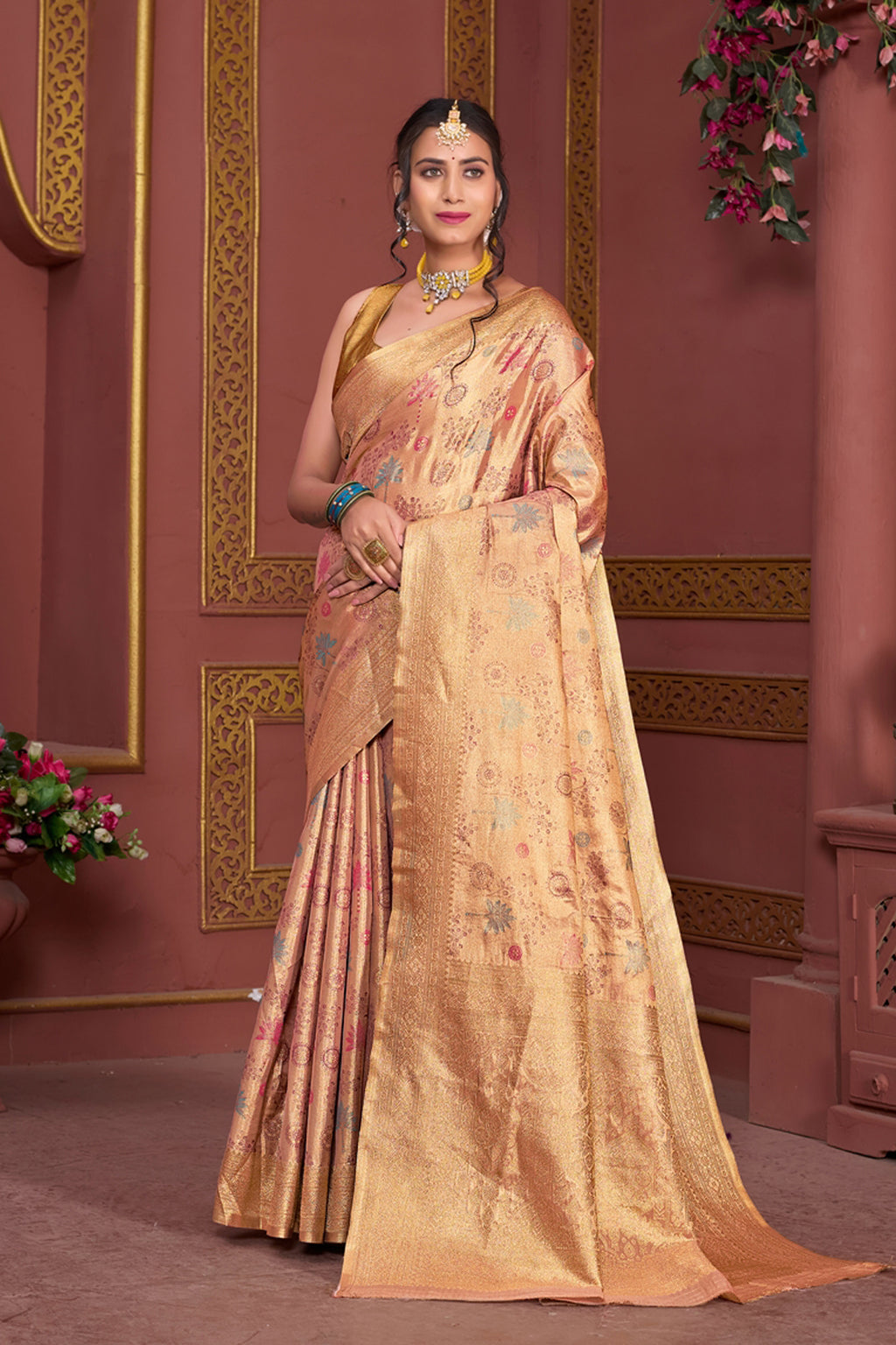 Coral Art Silk Saree for Women – Elegant Ethnic Wear