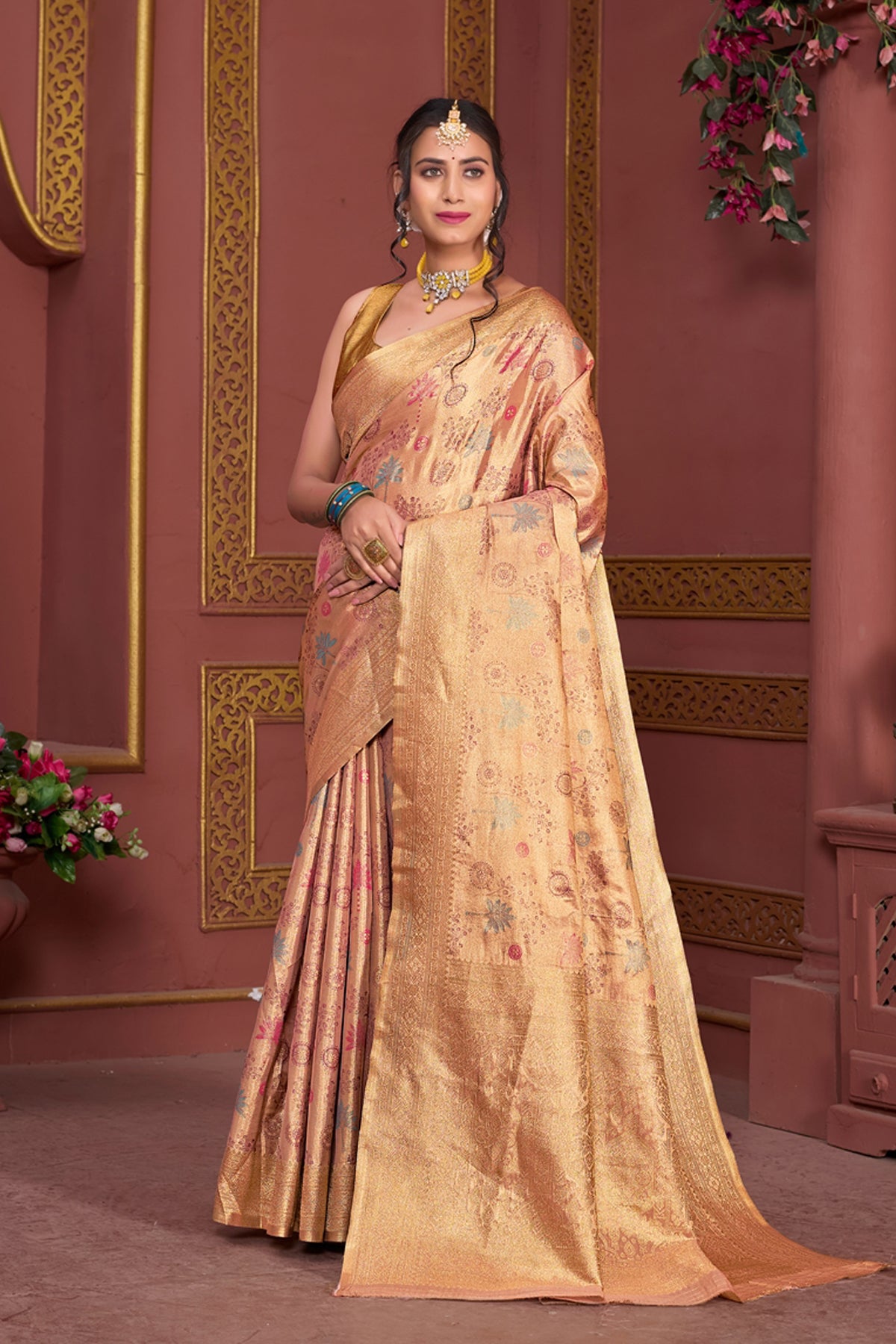 Coral Art Silk Saree for Women – Elegant Ethnic Wear