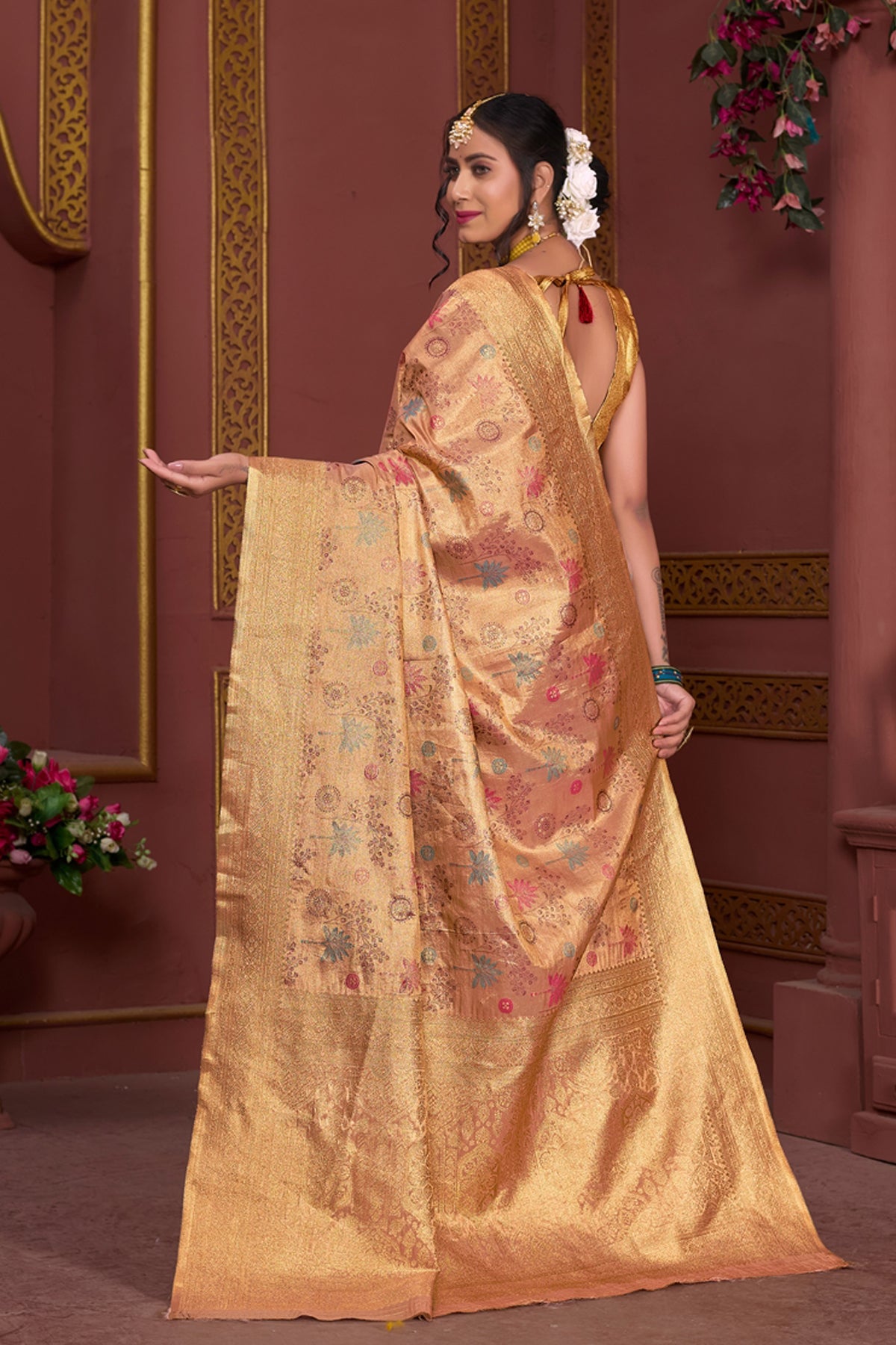 Coral Art Silk Saree for Women – Elegant Ethnic Wear