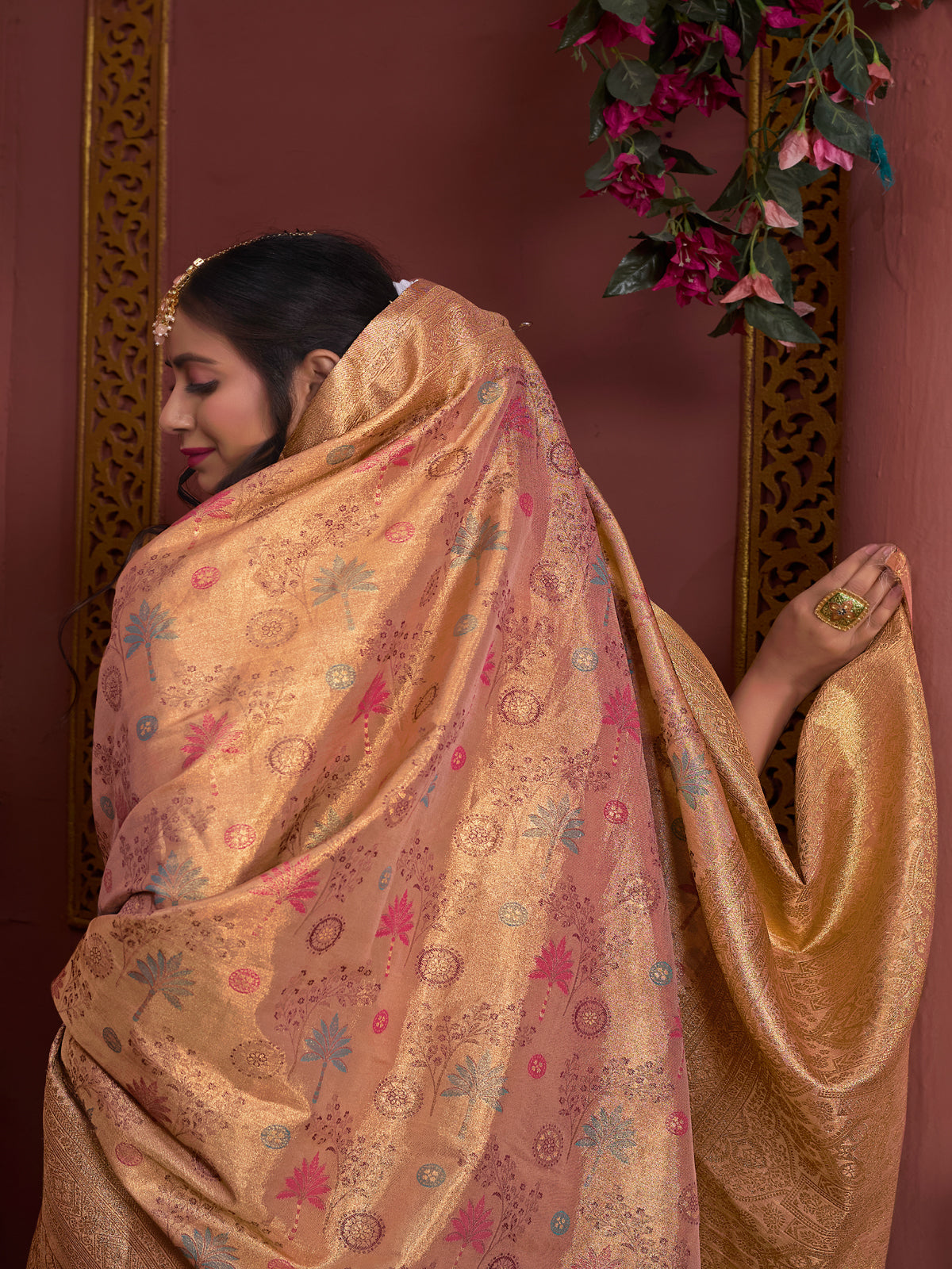 Coral Art Silk Saree for Women – Elegant Ethnic Wear