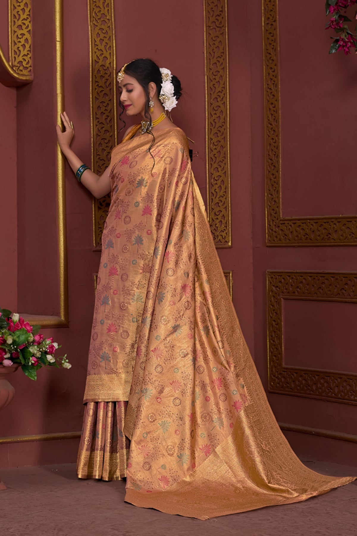 Coral Art Silk Saree for Women – Elegant Ethnic Wear