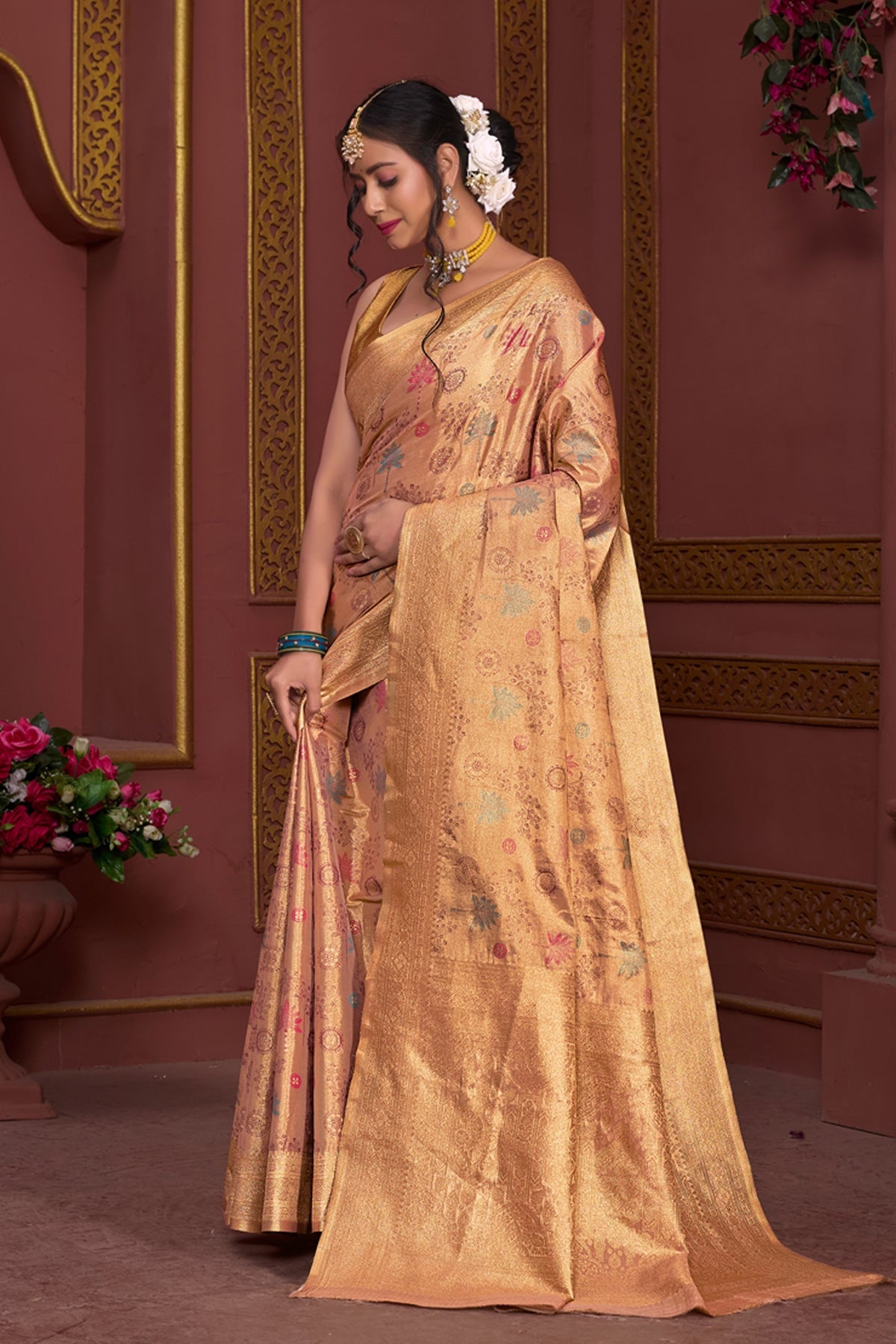 Coral Art Silk Saree for Women – Elegant Ethnic Wear