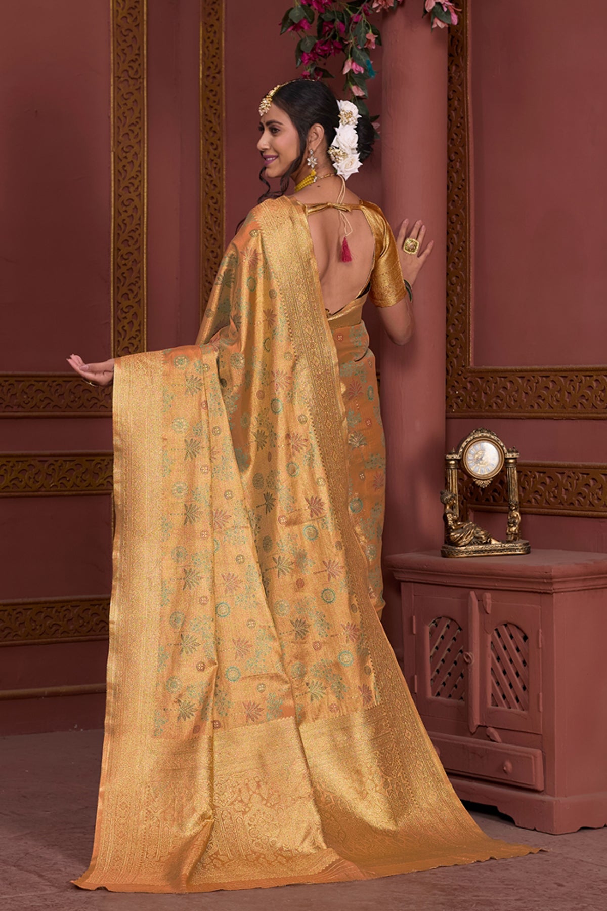 Gold Art Silk Saree for Women – Elegant Ethnic Wear