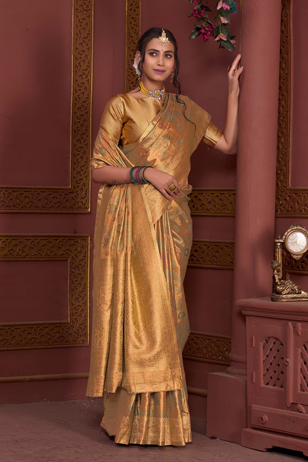 Gold Art Silk Saree for Women – Elegant Ethnic Wear