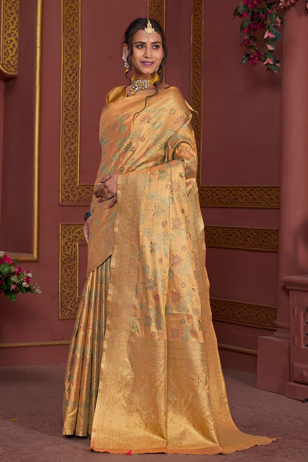 Gold Art Silk Saree for Women – Elegant Ethnic Wear