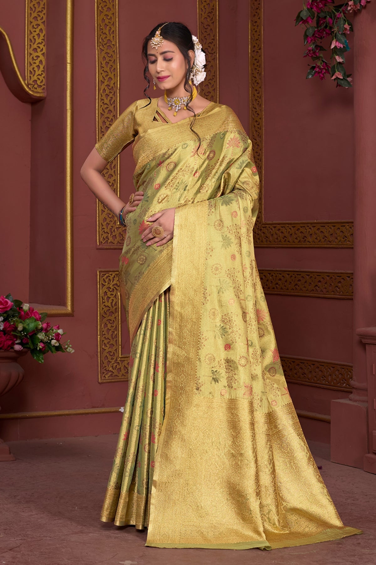 Mahendi Art Silk Saree for Women – Elegant Ethnic Wear