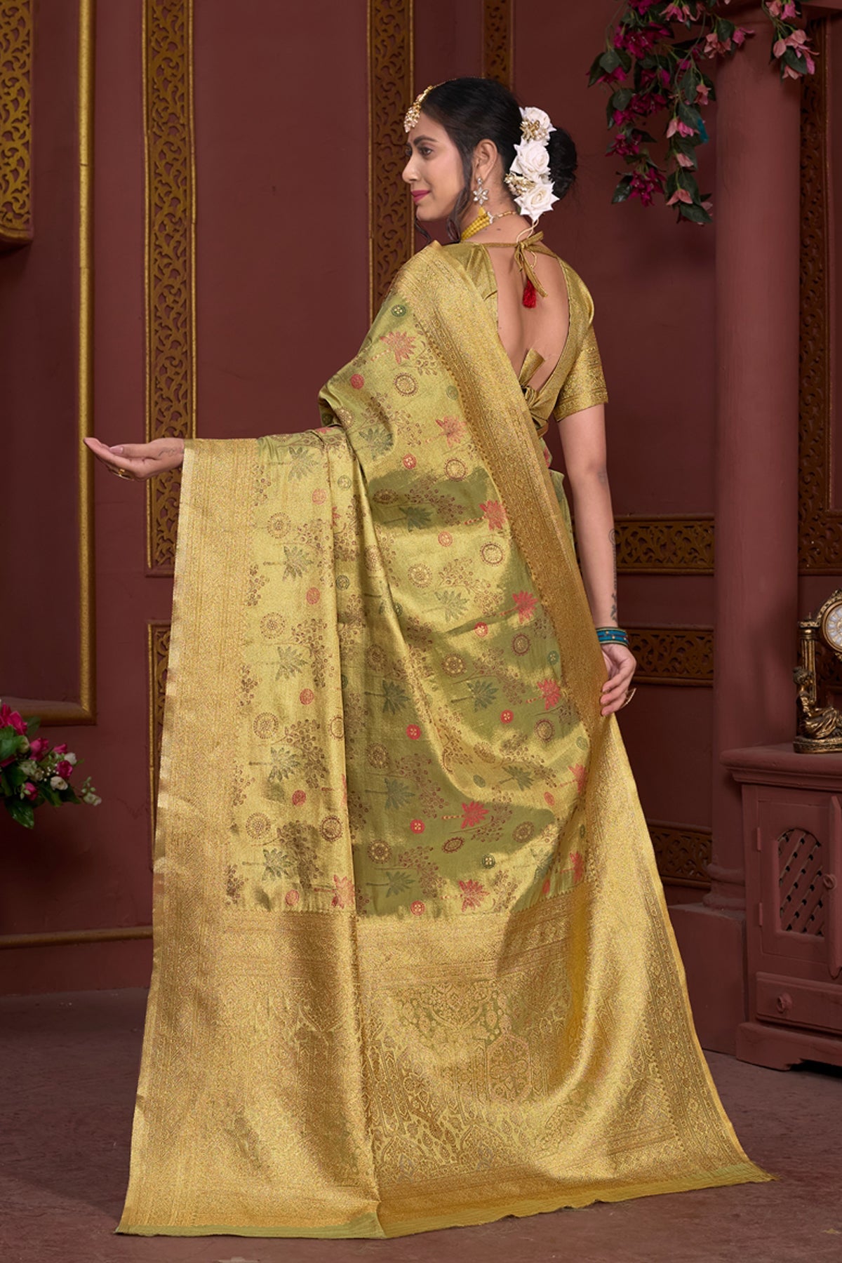 Mahendi Art Silk Saree for Women – Elegant Ethnic Wear