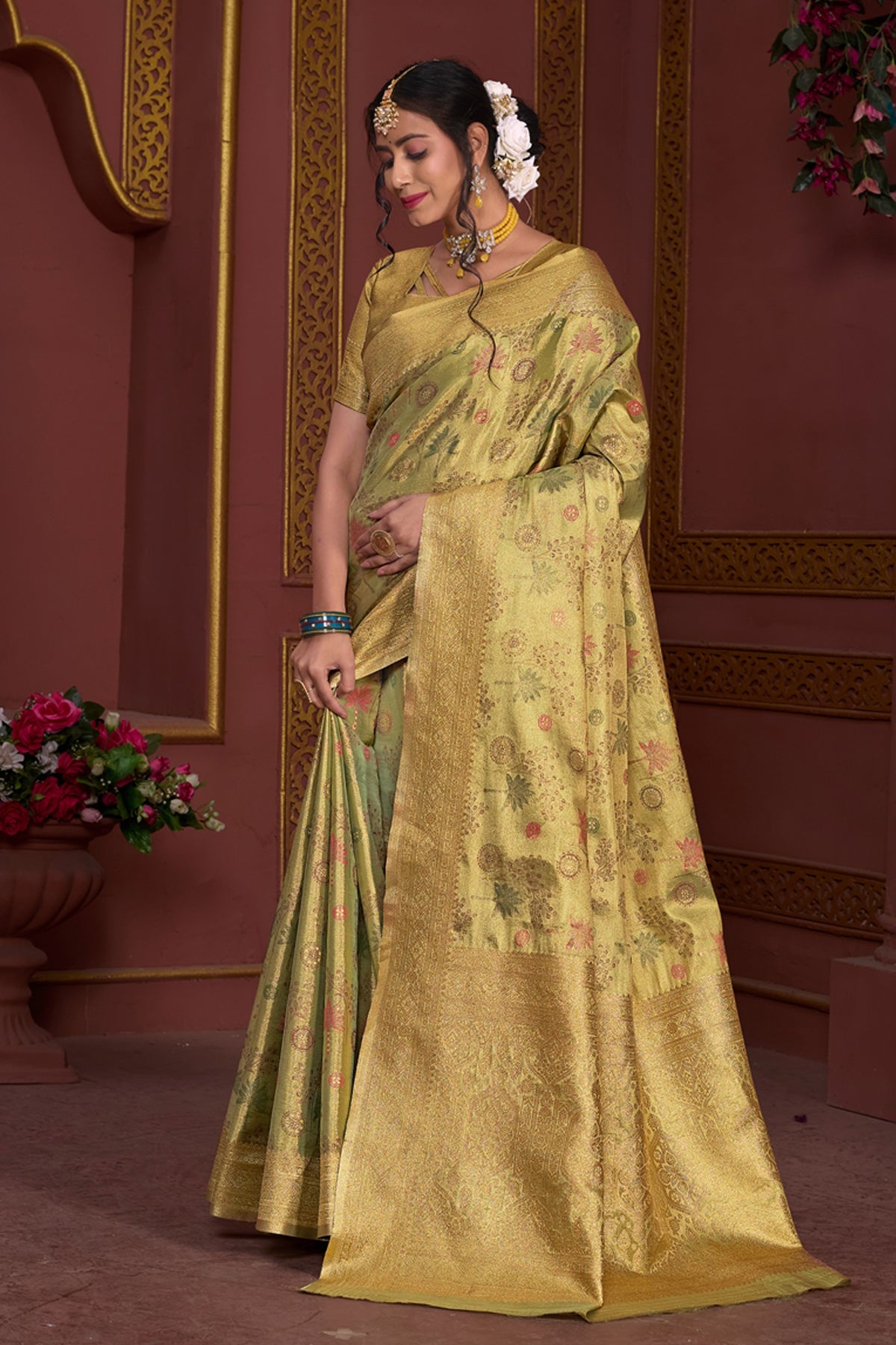 Mahendi Art Silk Saree for Women – Elegant Ethnic Wear