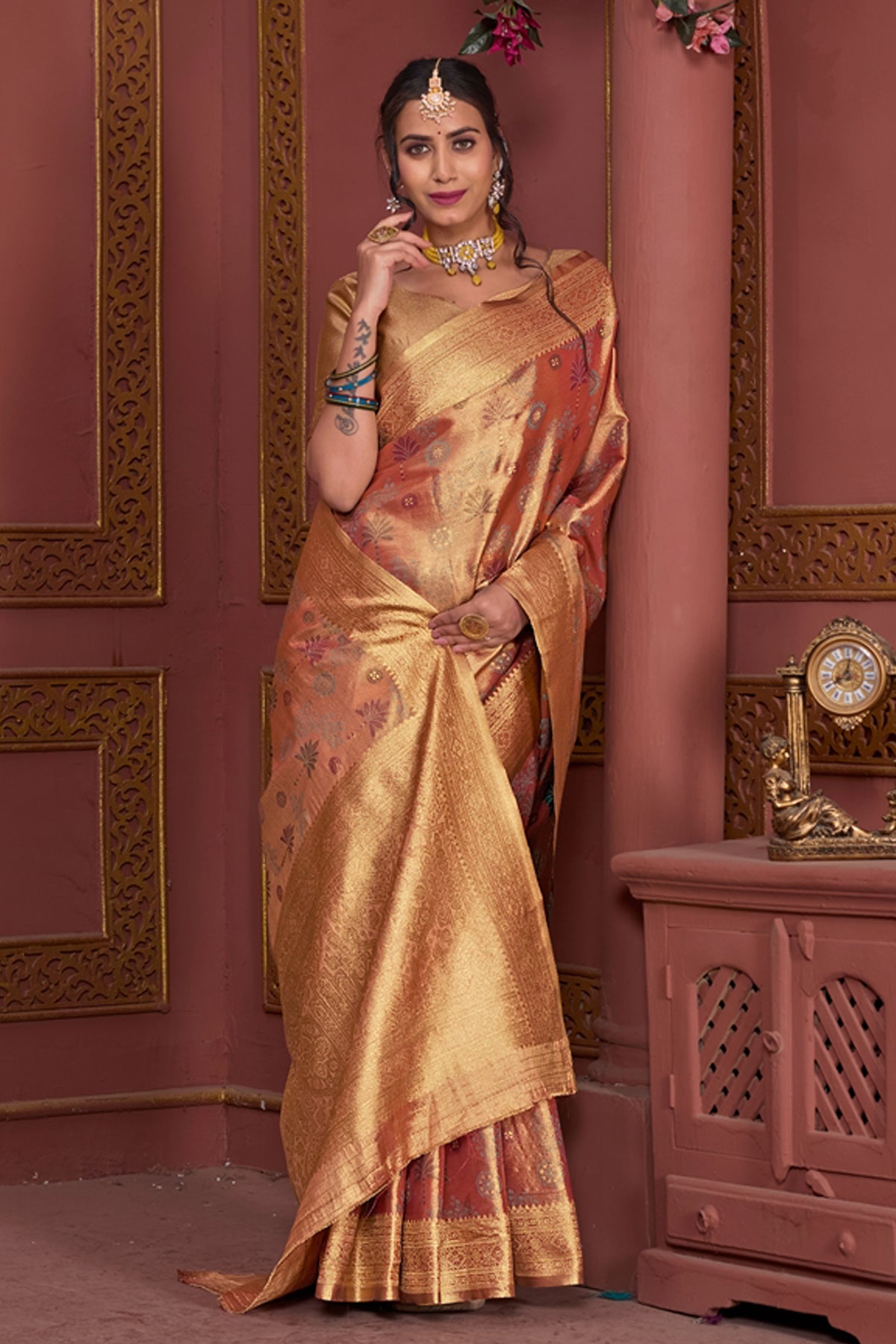 Orange Art Silk Saree for Women – Elegant Ethnic Wear