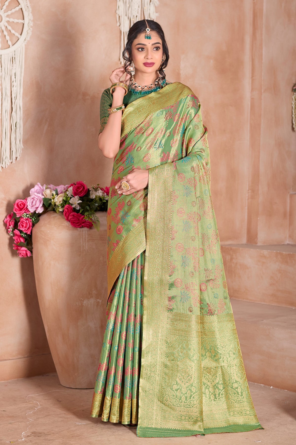 Pista Art Silk Saree for Women – Elegant Ethnic Wear