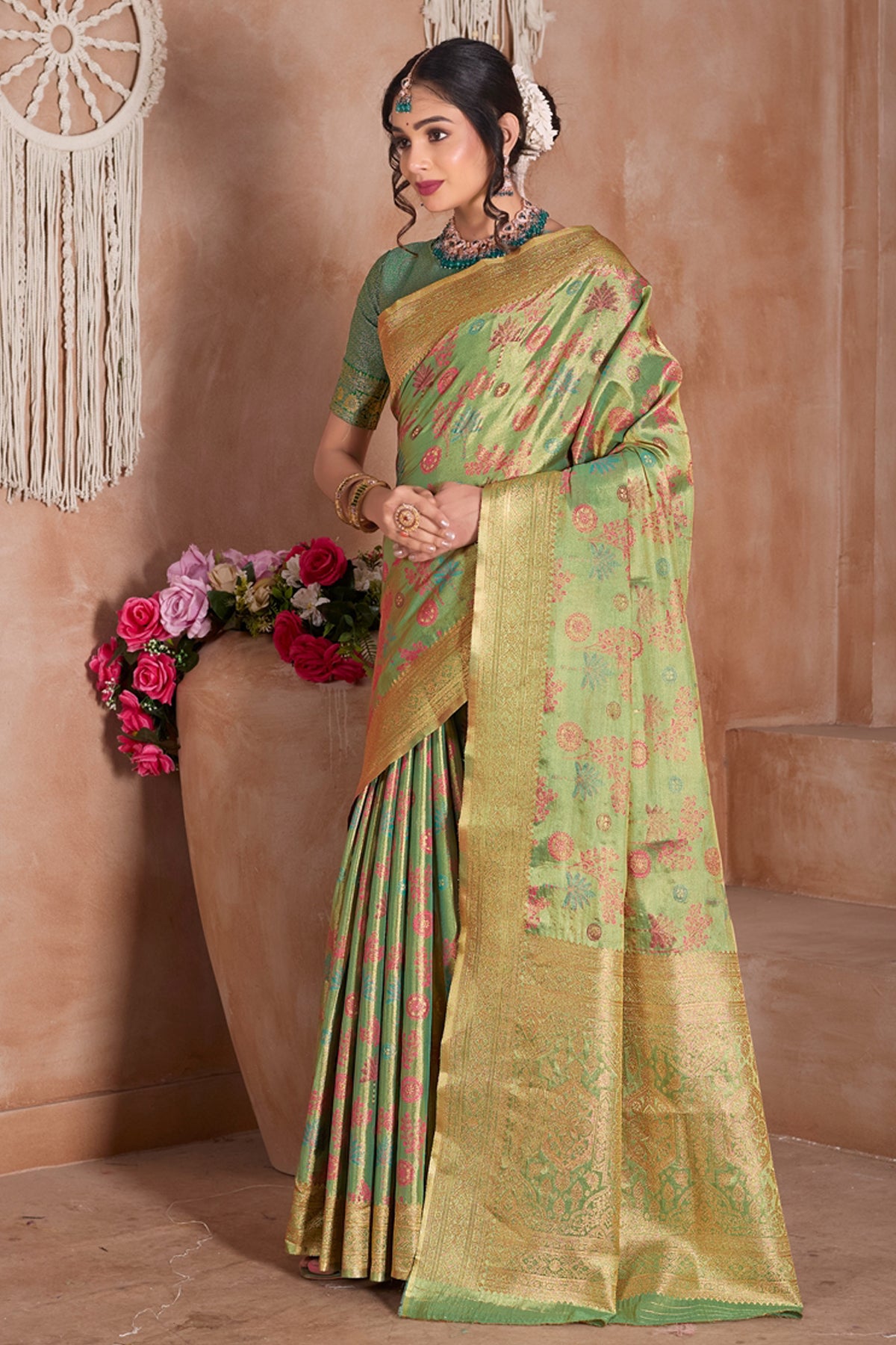 Pista Art Silk Saree for Women – Elegant Ethnic Wear