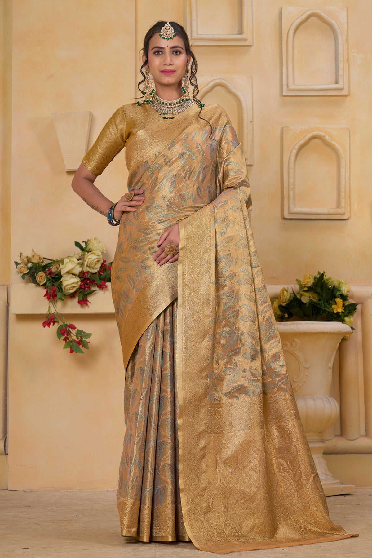 Cream Banarasi Silk Saree for Women – Traditional & Elegant Ethnic Wear