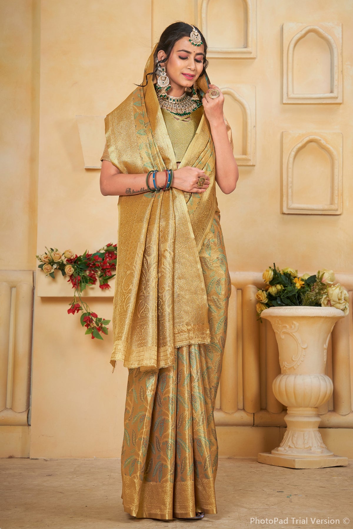 Gold Banarasi Silk Saree for Women – Traditional & Elegant Ethnic Wear
