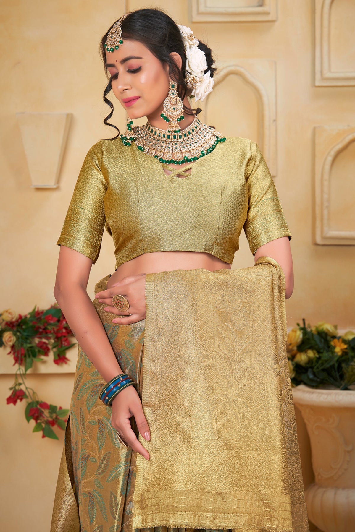 Gold Banarasi Silk Saree for Women – Traditional & Elegant Ethnic Wear