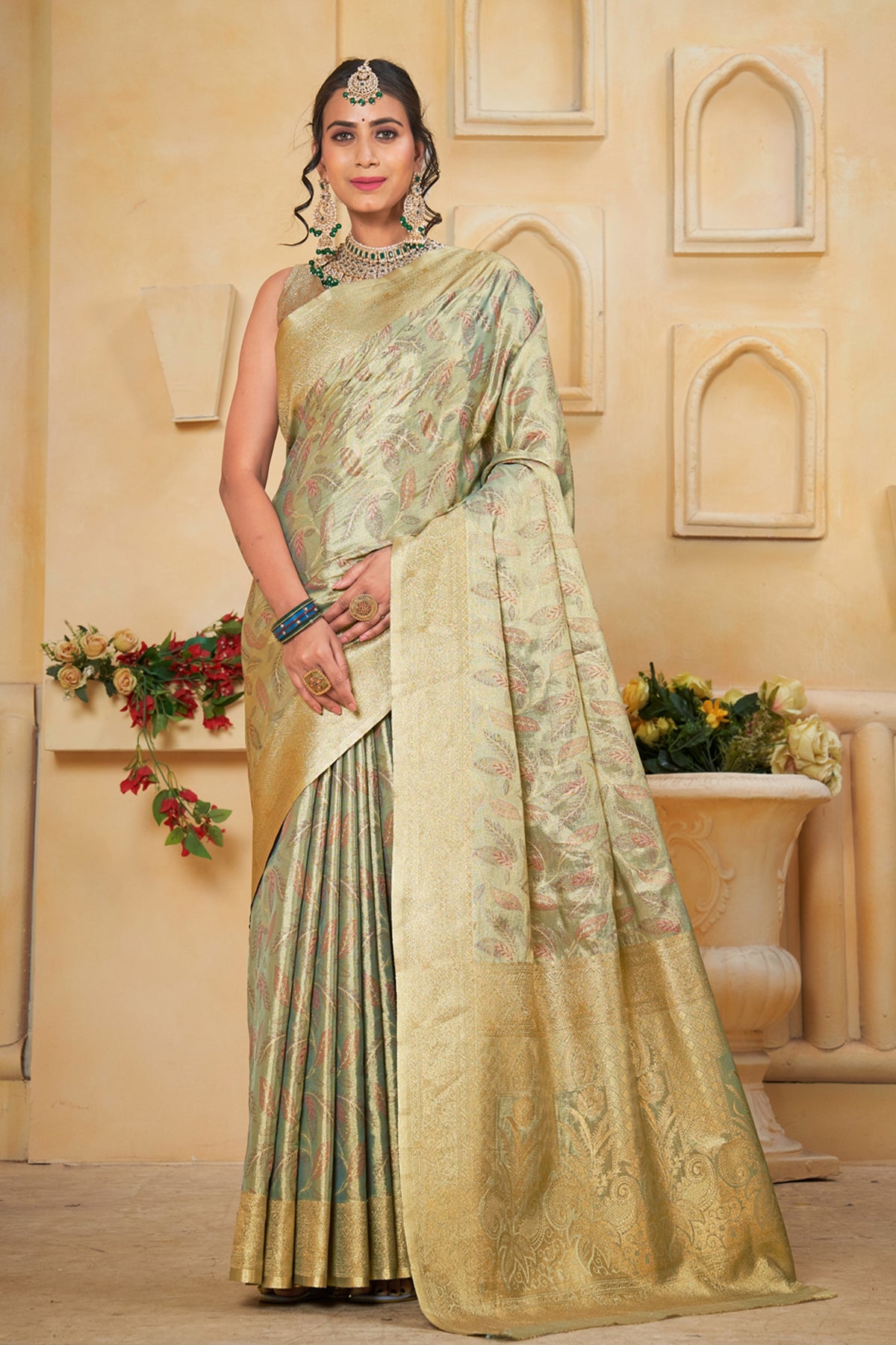Pista Banarasi Silk Saree for Women – Traditional & Elegant Ethnic Wear