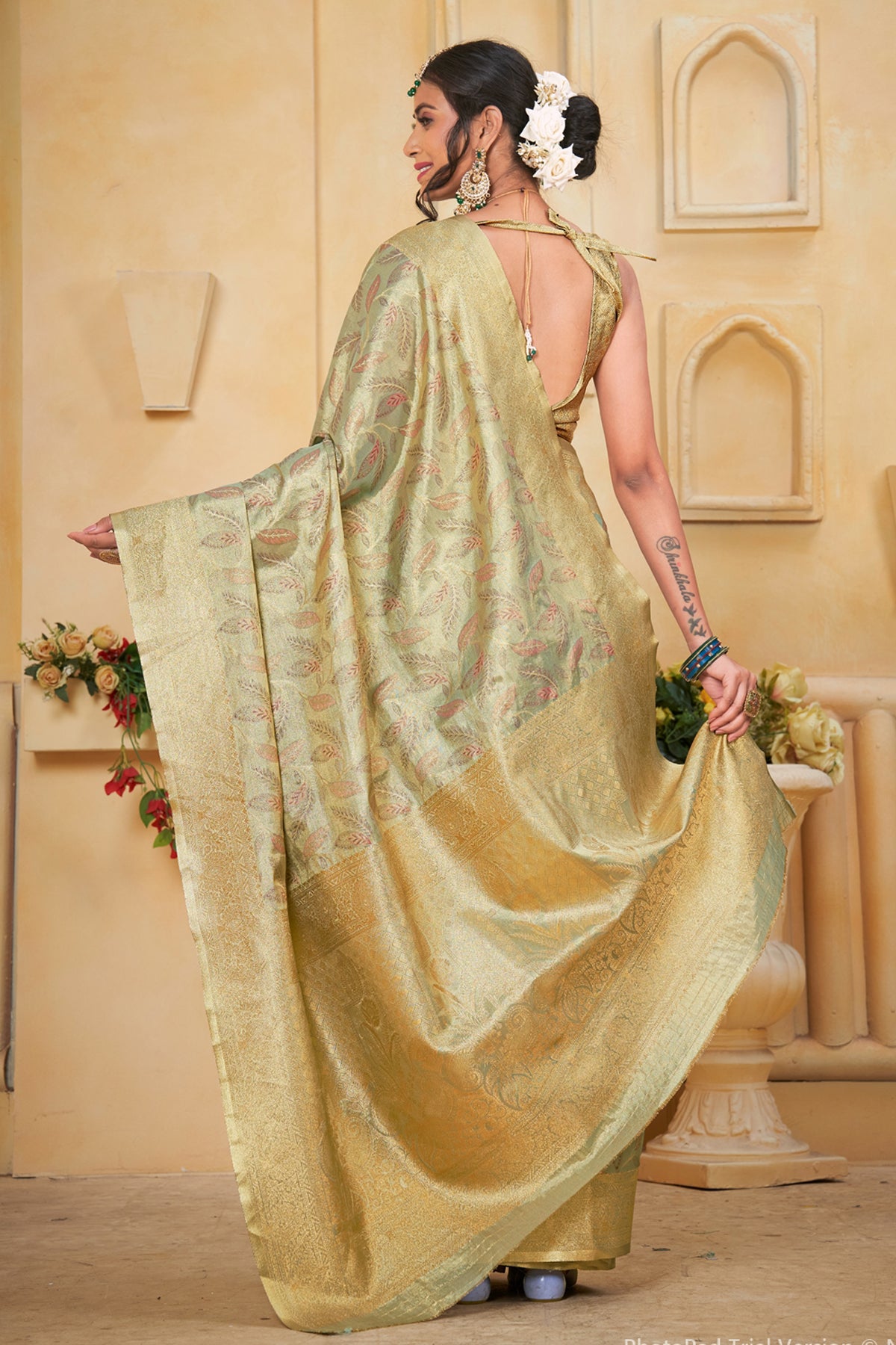 Pista Banarasi Silk Saree for Women – Traditional & Elegant Ethnic Wear