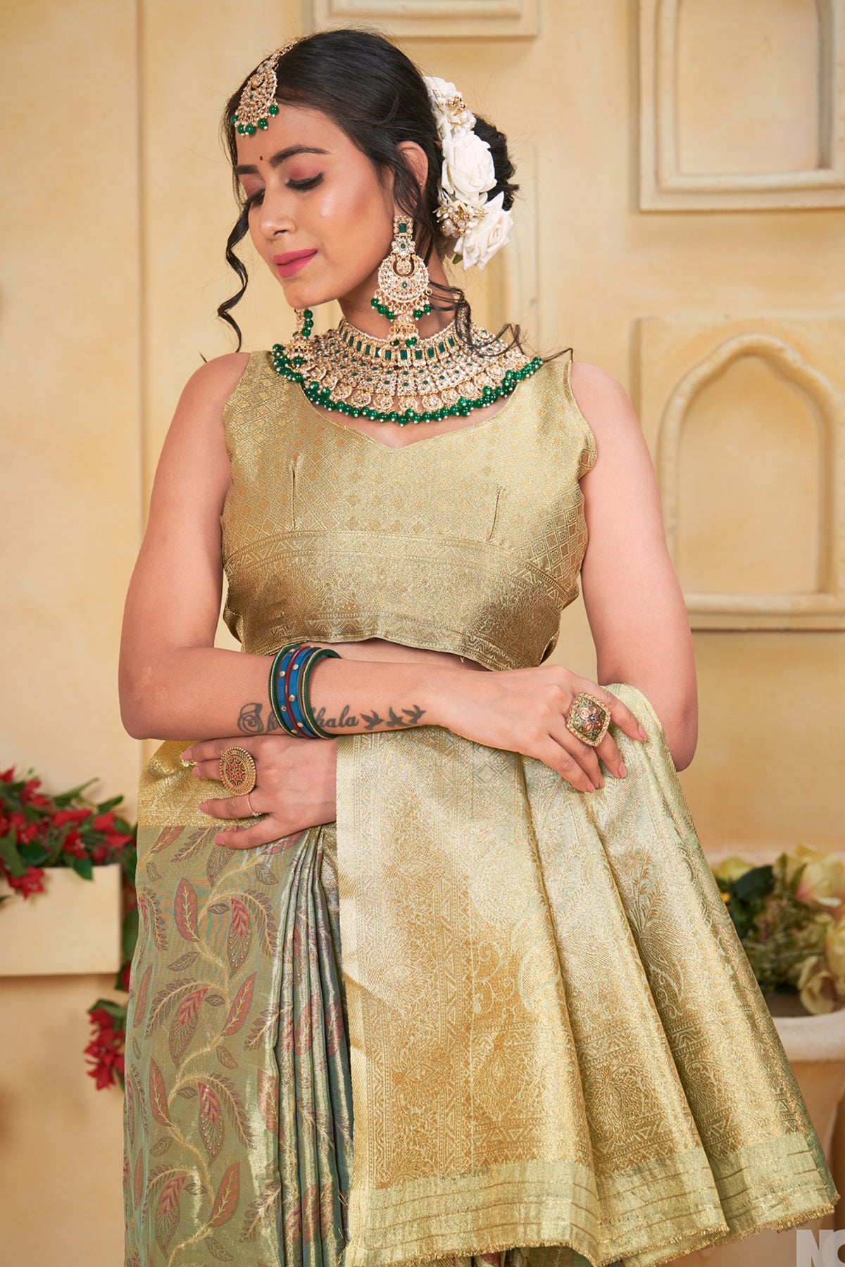 Pista Banarasi Silk Saree for Women – Traditional & Elegant Ethnic Wear