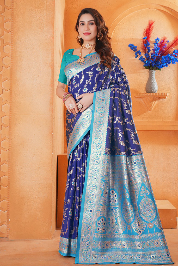 Navy Blue Silk Saree for Women – Elegant Traditional Ethnic Wear