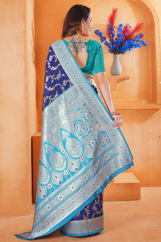 Navy Blue Silk Saree for Women – Elegant Traditional Ethnic Wear