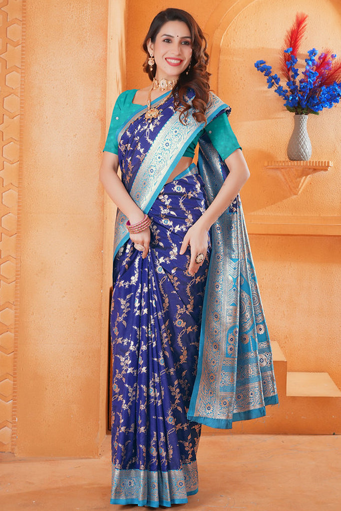 Navy Blue Silk Saree for Women – Elegant Traditional Ethnic Wear