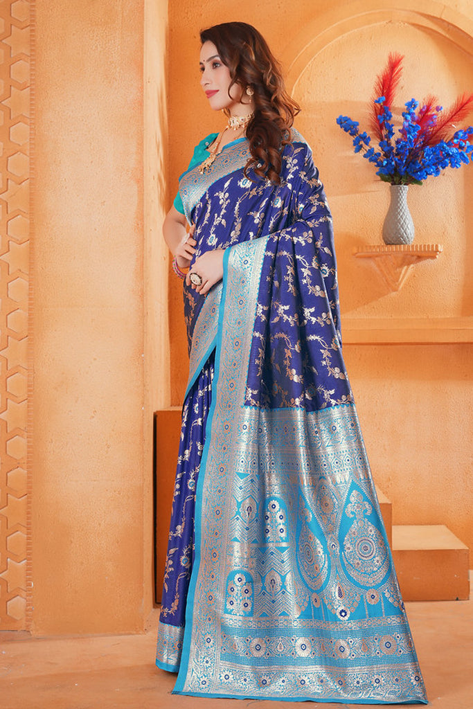 Navy Blue Silk Saree for Women – Elegant Traditional Ethnic Wear