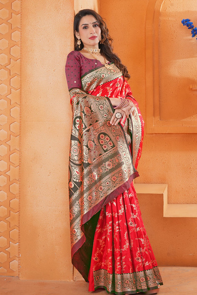 Red Silk Saree for Women – Elegant Traditional Ethnic Wear