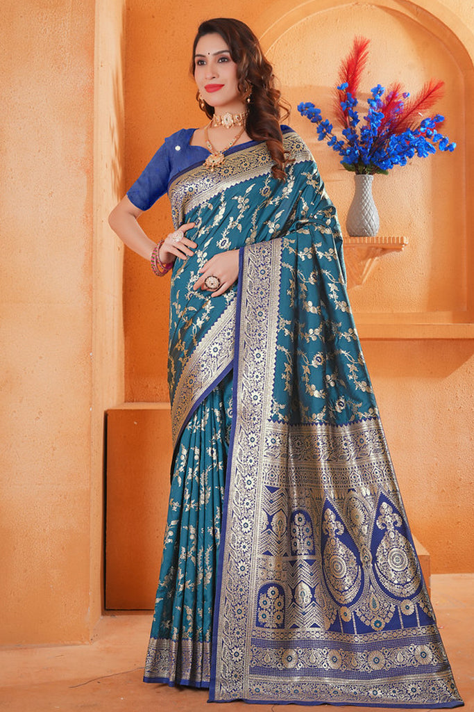 Teal Silk Saree for Women – Elegant Traditional Ethnic Wear