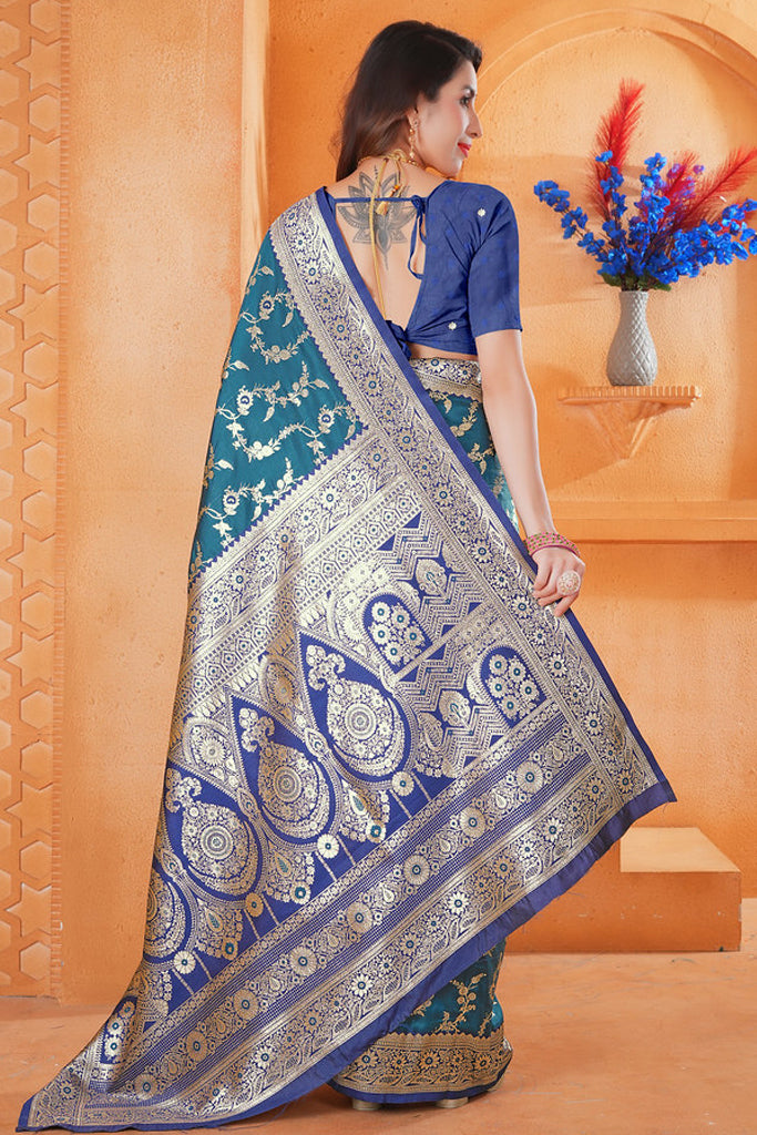 Teal Silk Saree for Women – Elegant Traditional Ethnic Wear