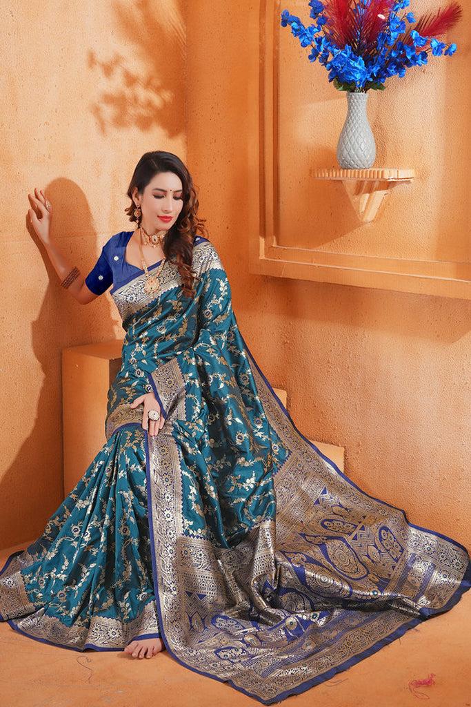 Teal Silk Saree for Women – Elegant Traditional Ethnic Wear