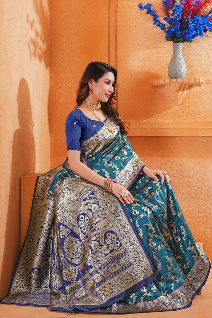 Teal Silk Saree for Women – Elegant Traditional Ethnic Wear