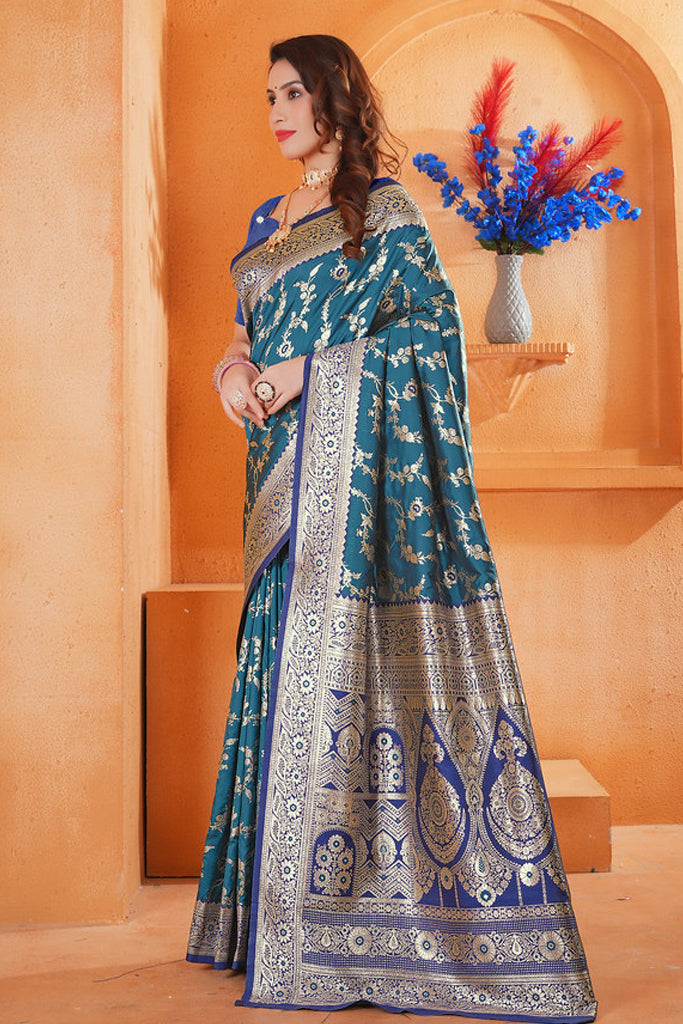 Teal Silk Saree for Women – Elegant Traditional Ethnic Wear
