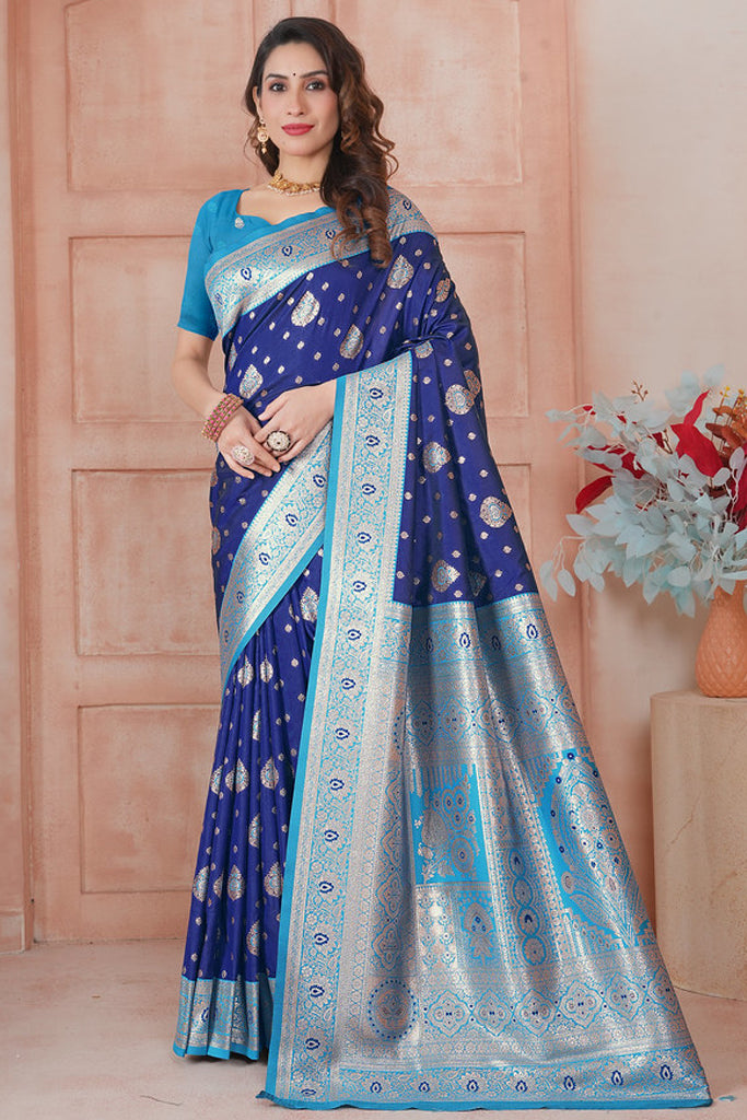 Blue Banarasi Silk Saree for Women – Traditional & Elegant Ethnic Wear