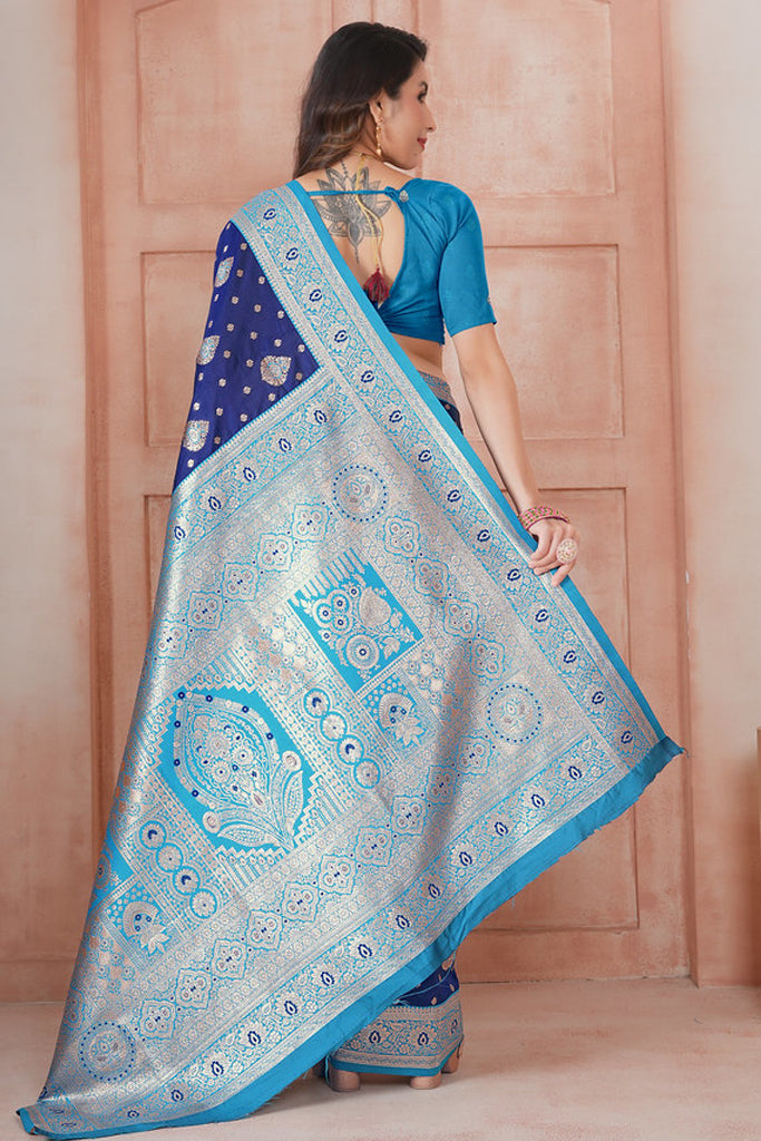 Blue Banarasi Silk Saree for Women – Traditional & Elegant Ethnic Wear