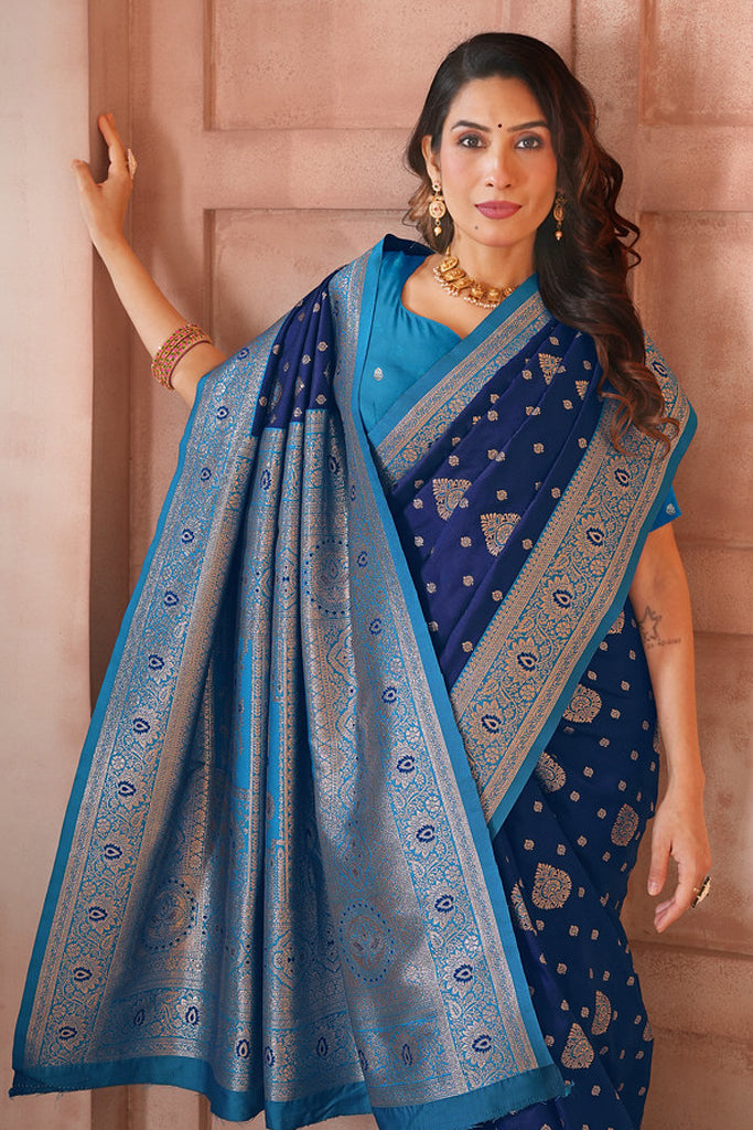 Blue Banarasi Silk Saree for Women – Traditional & Elegant Ethnic Wear
