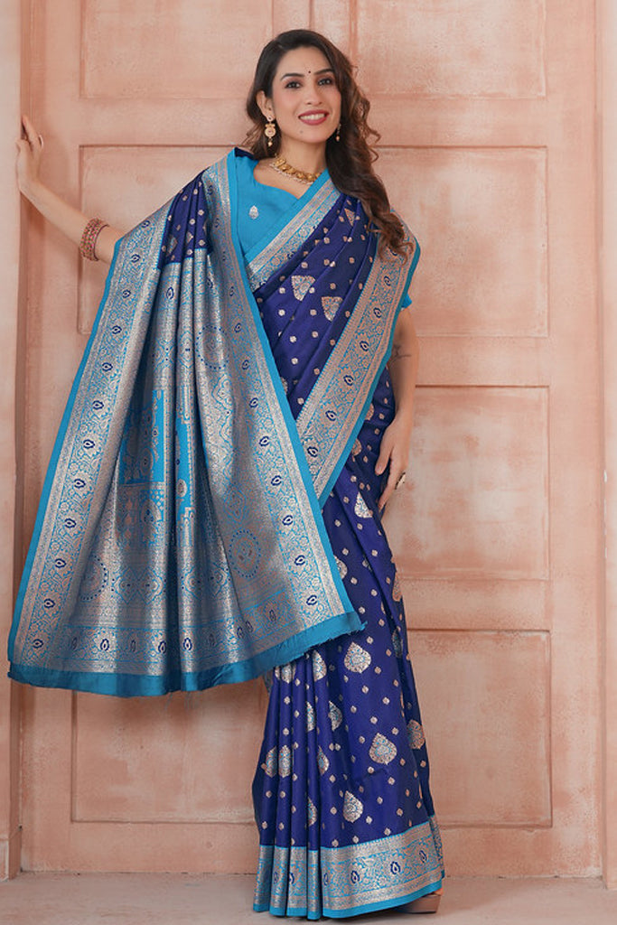 Blue Banarasi Silk Saree for Women – Traditional & Elegant Ethnic Wear