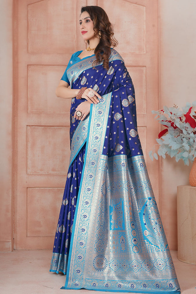 Blue Banarasi Silk Saree for Women – Traditional & Elegant Ethnic Wear