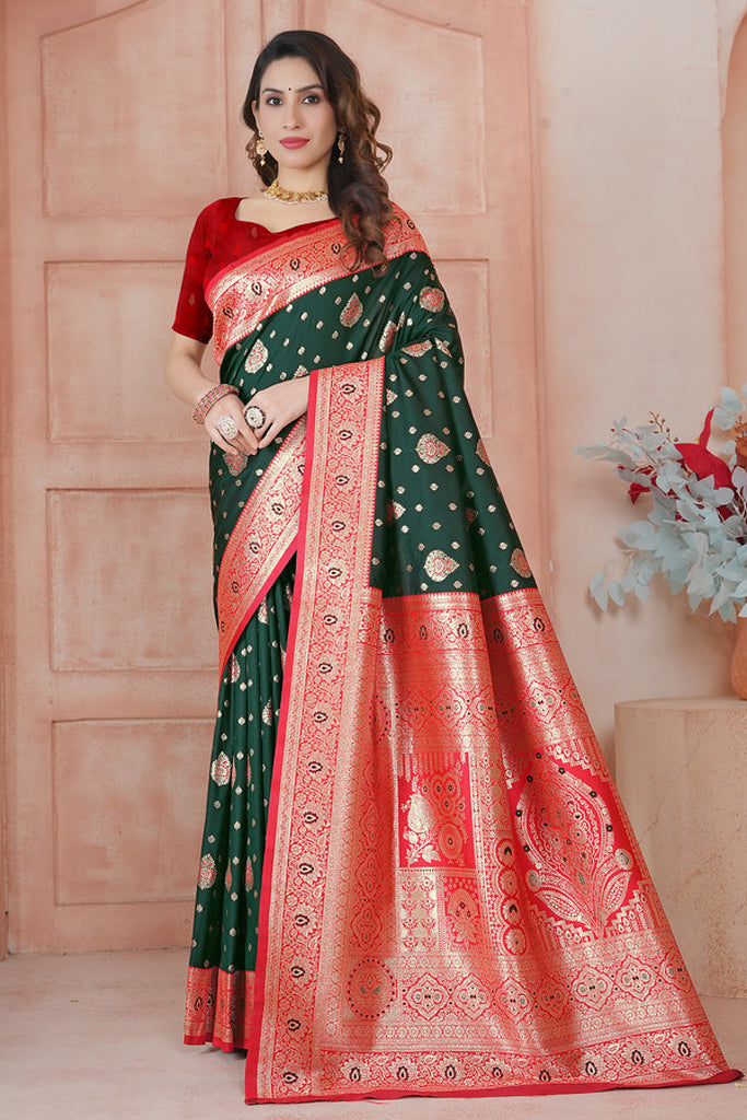 Green Banarasi Silk Saree for Women – Traditional & Elegant Ethnic Wear