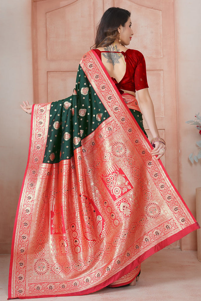 Green Banarasi Silk Saree for Women – Traditional & Elegant Ethnic Wear
