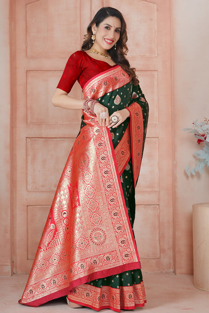 Green Banarasi Silk Saree for Women – Traditional & Elegant Ethnic Wear