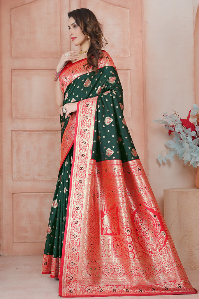 Green Banarasi Silk Saree for Women – Traditional & Elegant Ethnic Wear