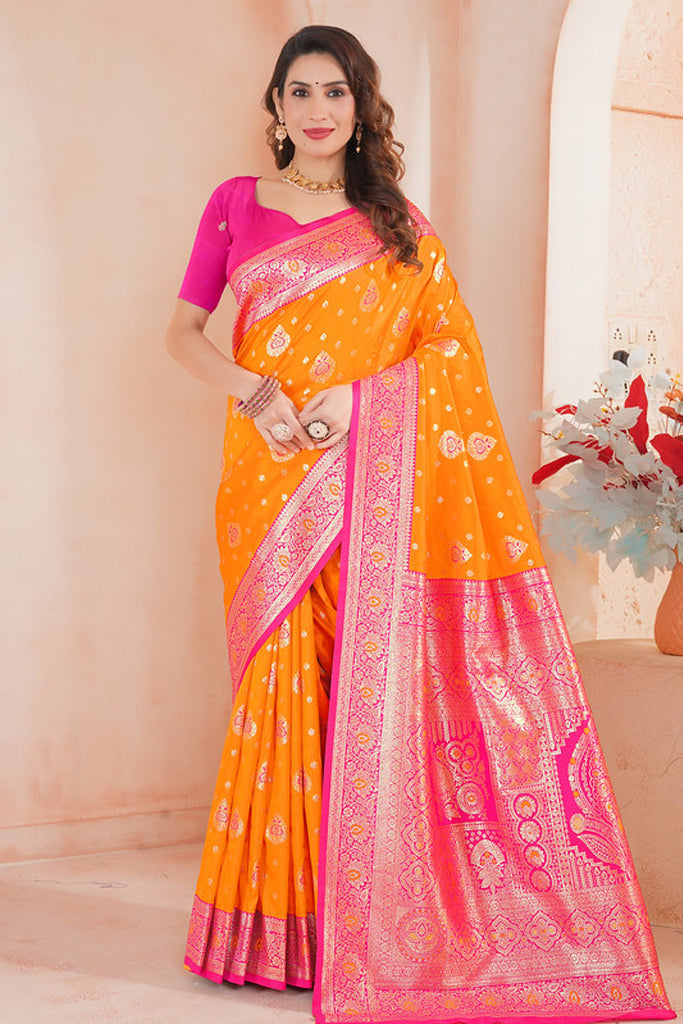 Mustard Banarasi Silk Saree for Women – Traditional & Elegant Ethnic Wear