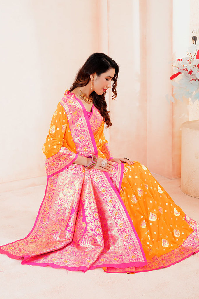 Mustard Banarasi Silk Saree for Women – Traditional & Elegant Ethnic Wear