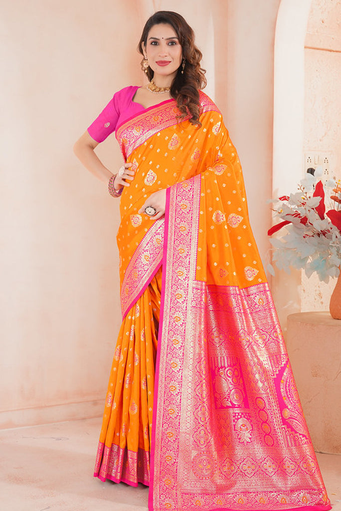 Mustard Banarasi Silk Saree for Women – Traditional & Elegant Ethnic Wear
